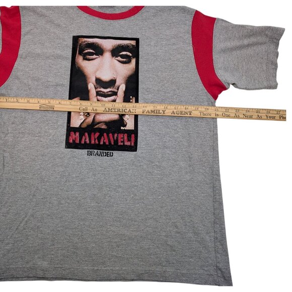 Vintage Makaveli Brand Tupac 2Pac Shirt 00s Y2K Gray Ringer Sz Tag XL (Fit L) - Picture 7 of 8